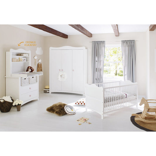 Babykamer Florentina wit: ledikant, brede commode met open kast en grote kledingkast - FamilyStuff