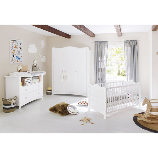 Babykamer Florentina wit: ledikant, extra brede commode en grote kledingkast - FamilyStuff