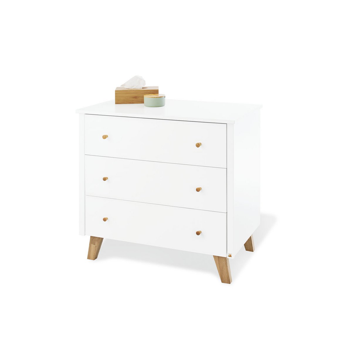 Babykamer Pan wit: ledikant, brede commode en wandplank - FamilyStuff