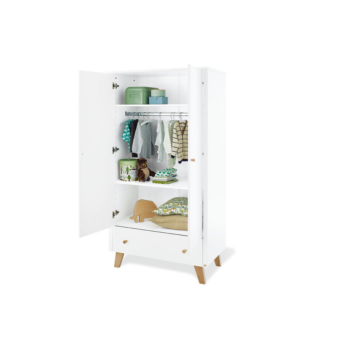 Complete babykamer set Pan extra breed - Wit met ledikant, commode, kledingkast & wandplank - FamilyStuff
