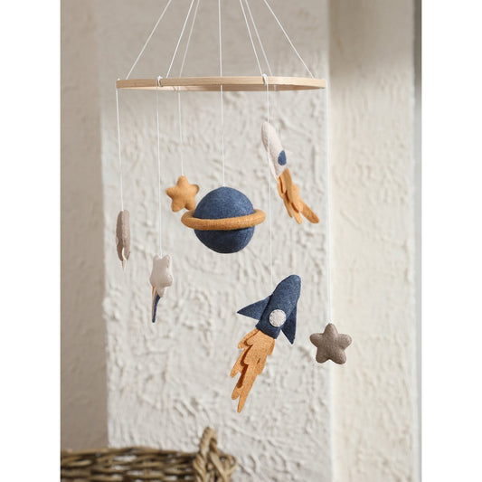 Handgemaakte babymobiel vilt – Space design met planeten & raketten