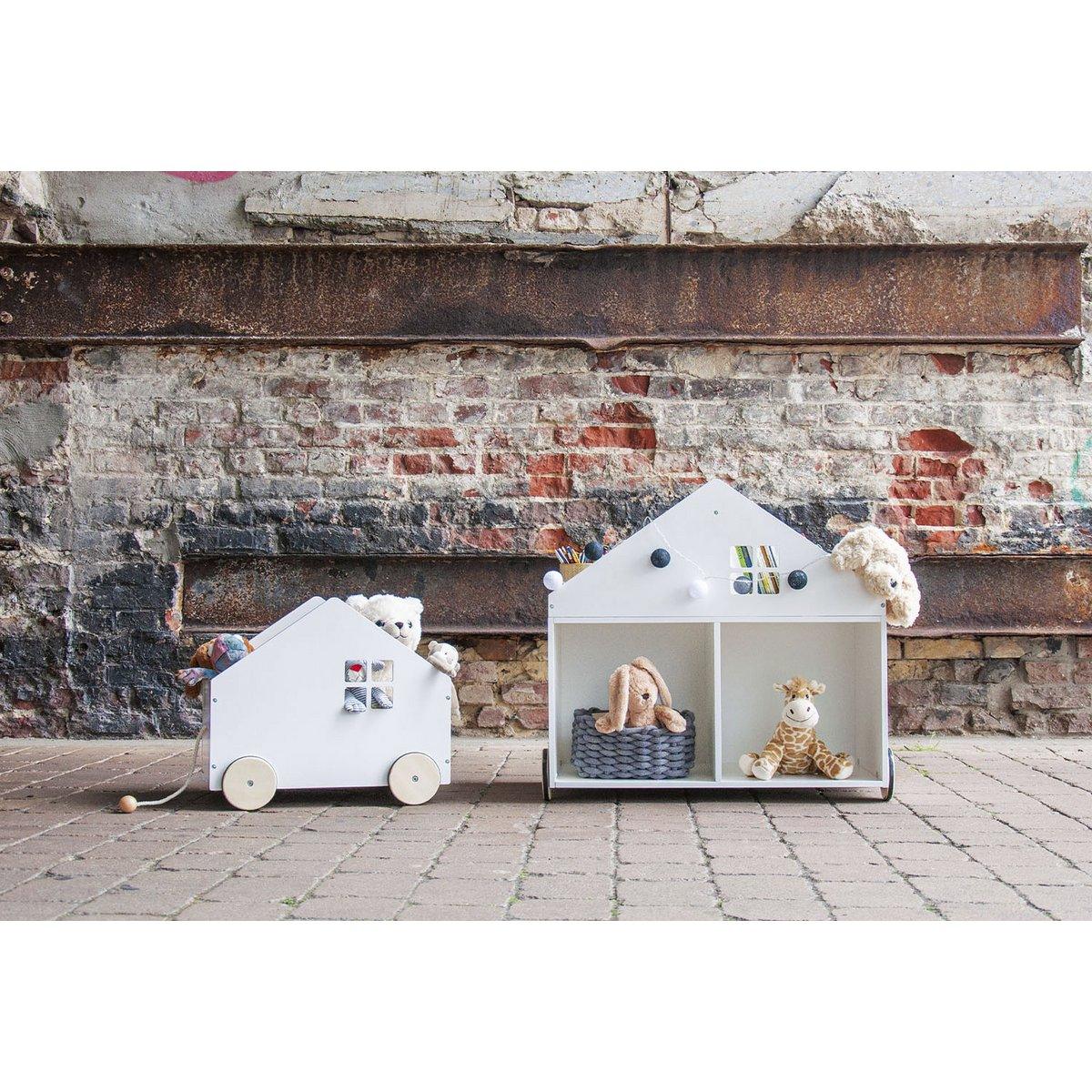 Kinderboekenplank op wieltjes 'Hus', wit - FamilyStuff