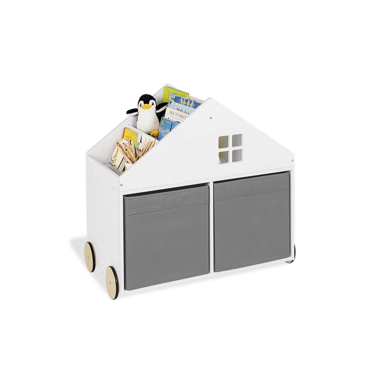 Kinderboekenplank op wieltjes 'Hus', wit - FamilyStuff