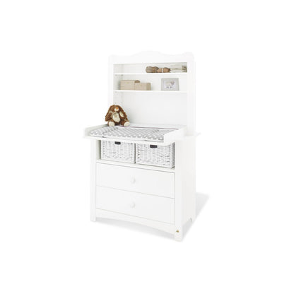 Babykamer Florentina wit: ledikant en brede commode met plankeenheid