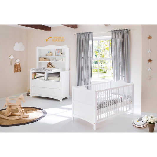 Babykamer Florentina wit: ledikant en extra brede commode met plank - FamilyStuff