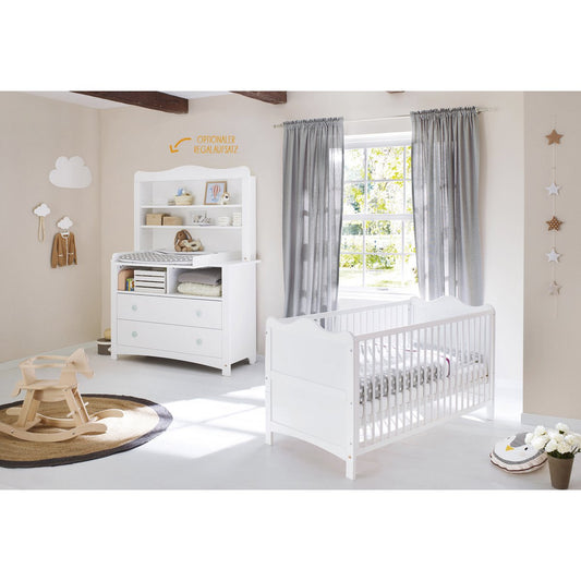 Babykamer Florentina wit: ledikant en extra brede commode met plank