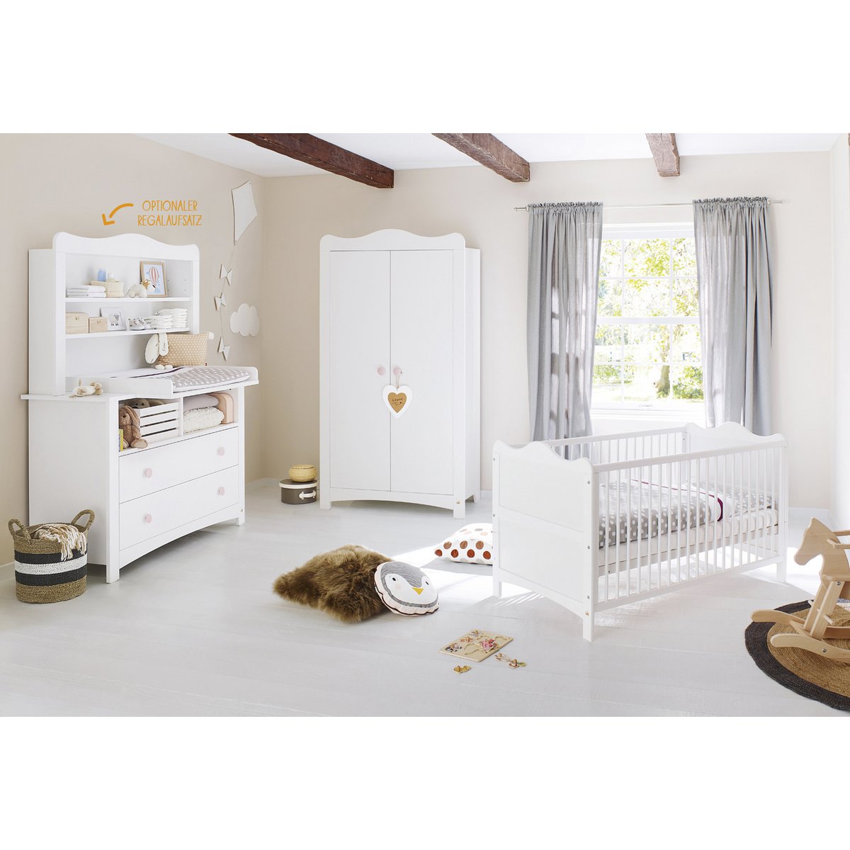 Complete babykamer set Florentina extra breed - Wit met ledikant, extra brede commode & kledingkast - FamilyStuff
