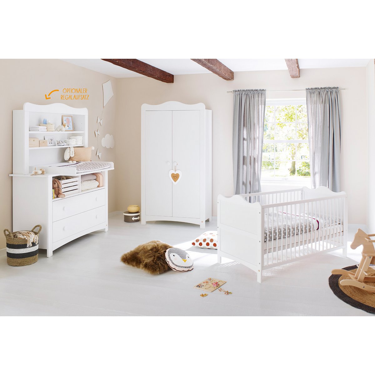 Complete babykamer set Florentina extra breed - Wit met ledikant, extra brede commode & kledingkast - FamilyStuff
