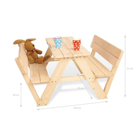 Kinderpicknicktafel Nicki – 4 - zits met Rugleuning (Naturel) - FamilyStuff