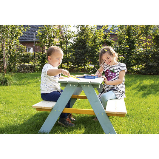 Nicki Kinderpicknickbank – Kleurrijke 4 - zitter voor Buiten - FamilyStuff