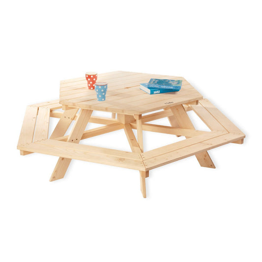 Nicki Kinderpicknicktafel – Zeshoekig Design in Naturel Hout - FamilyStuff