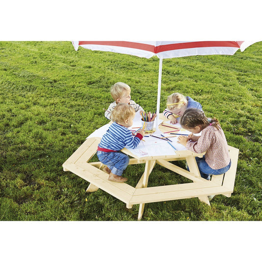 Nicki Kinderpicknicktafel – Zeshoekig Design in Naturel Hout - FamilyStuff