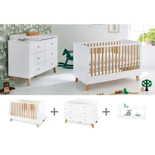 Startset 'Pan' extra breed, incl. wandplank 3 delen: ledikant, extra brede commode, wandplank - FamilyStuff